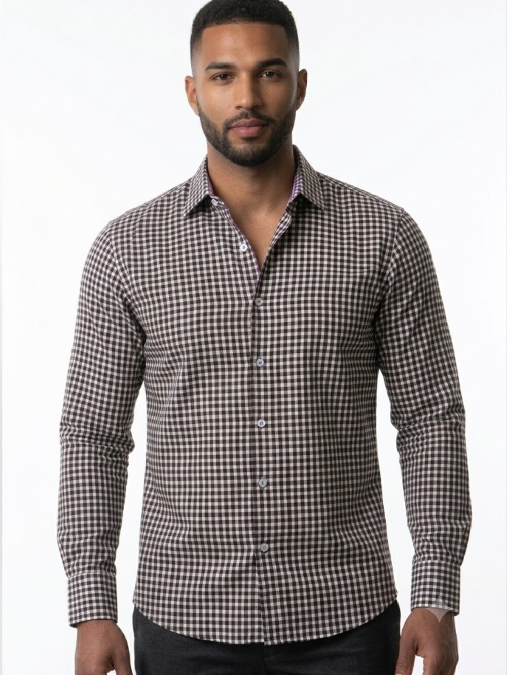 Black Brown 1826 Brown and White Check Dress Shirt 100% Egyptian Cotton 16.5 35